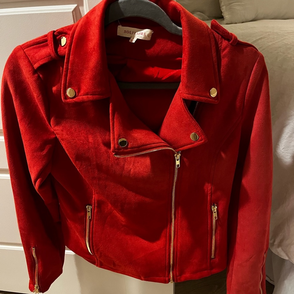 Never worn! Small Solitare Red Suede Coat.